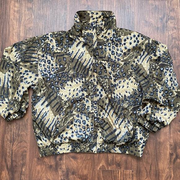 Active Studio Vintage Camo Pattern Jacket Size Extra Large Zip Front Elastic Hem - Picture 2 of 10